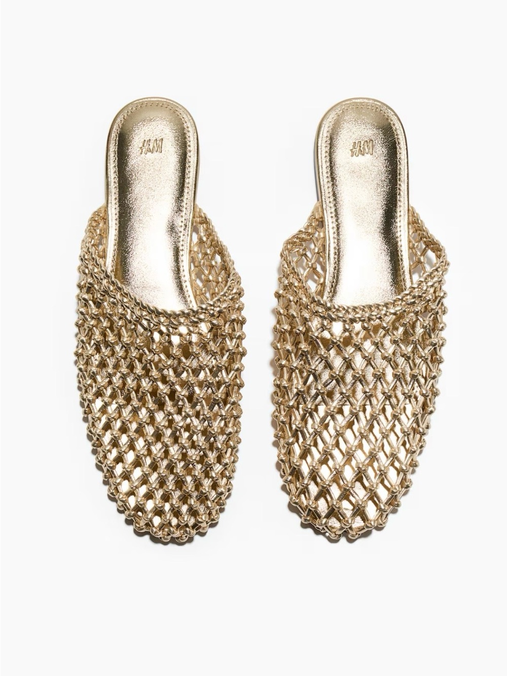 H&M Women’s Metallic Gold Woven Mule Slides US 7